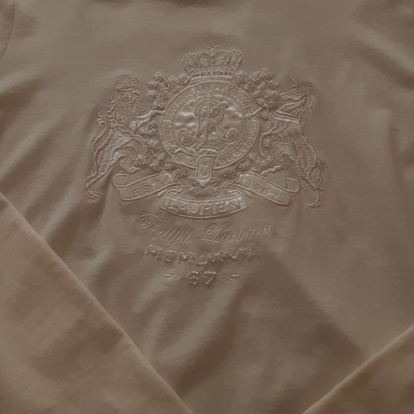 Lauren Ralph Lauren, Cotton, Embellished and Embroidered, Cream LS Tee, Large - Picture 6 of 12